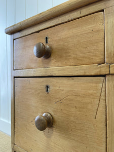 An Antique English Pine Pedestal Desk or Sideboard c1890 with Wooden Knobs