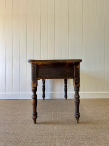 An English Pine Console or Work Table with Scalloped Apron c1870 and Old Paint