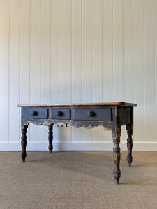 An English Pine Console or Work Table with Scalloped Apron c1870 and Old Paint