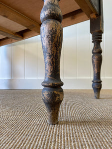 An English Pine Console or Work Table with Scalloped Apron c1870 and Old Paint