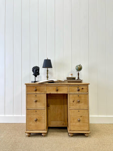 An Antique English Pine Pedestal Desk or Sideboard c1890 with Wooden Knobs