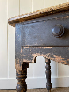 An English Pine Console or Work Table with Scalloped Apron c1870 and Old Paint