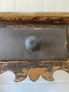 An English Pine Console or Work Table with Scalloped Apron c1870 and Old Paint
