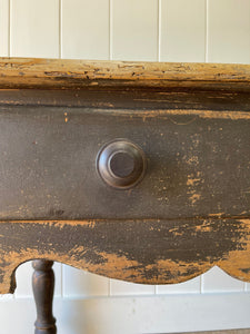 An English Pine Console or Work Table with Scalloped Apron c1870 and Old Paint