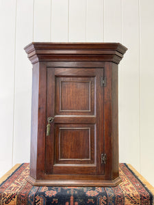 A Very Charming Georgian Oak Country Made Hanging Corner Cupboard c1800