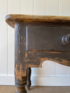 An English Pine Console or Work Table with Scalloped Apron c1870 and Old Paint