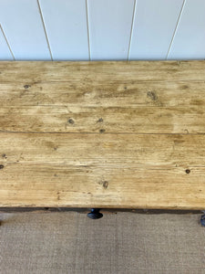 An English Pine Console or Work Table with Scalloped Apron c1870 and Old Paint