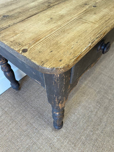An English Pine Console or Work Table with Scalloped Apron c1870 and Old Paint
