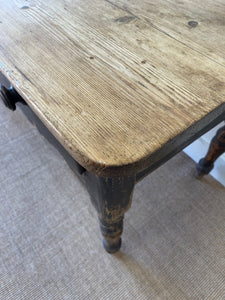 An English Pine Console or Work Table with Scalloped Apron c1870 and Old Paint