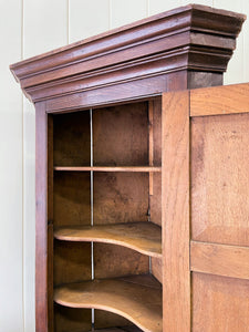 A Very Charming Georgian Oak Country Made Hanging Corner Cupboard c1800