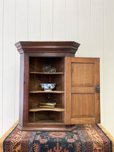 A Very Charming Georgian Oak Country Made Hanging Corner Cupboard c1800