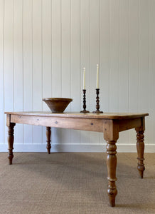 Vintage English Country Pine Waxed 6ft Dining Harvest Table
