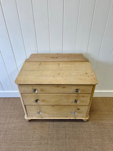 An Antique English Pine Chest of Drawers Dresser with Crystal Knobs c1890