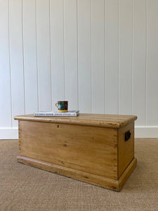 An English Pine Blanket Box or Small Low Coffee Table With Iron Handles c1850