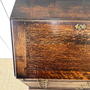 An Antique Oak Drop Front Desk with Original Brass Hardware c1890