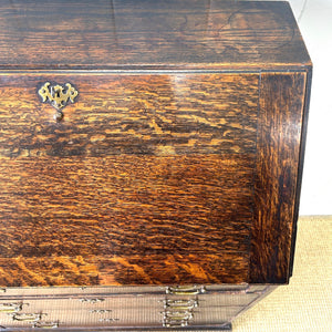 An Antique Oak Drop Front Desk with Original Brass Hardware c1890