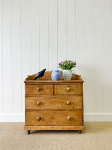 An English Pine Chest of Drawers Dresser with Gallery c1890