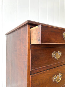 Antique English 18th Century Oak Chest of Drawers with Brasses