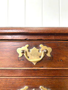 Antique English 18th Century Oak Chest of Drawers with Brasses