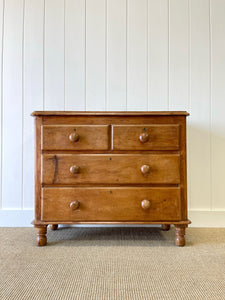 A Diminutive English Pine Chest of Drawers Dresser with Wooden Knobs c1890