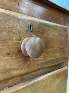 A Diminutive English Pine Chest of Drawers Dresser with Wooden Knobs c1890