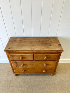 A Diminutive English Pine Chest of Drawers Dresser with Wooden Knobs c1890