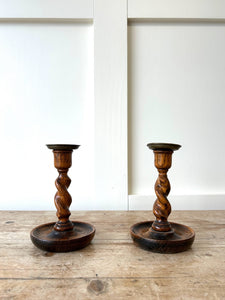 A Pair of Early 20th Century Barley Twist Candlesticks