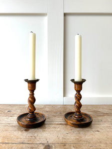 A Pair of Early 20th Century Barley Twist Candlesticks