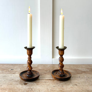 A Pair of Early 20th Century Barley Twist Candlesticks