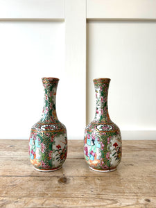 A Pair of Antique Chinese Vases with Beautiful Floral Chinoiserie Motif