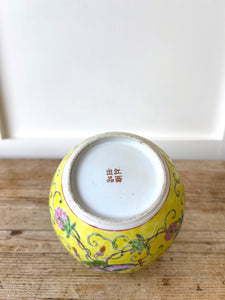 Antique Chinese C1900 Qing or Republic Yellow Famille Rose Butterfly Jar Pair