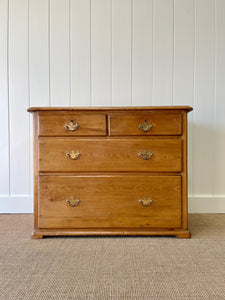 An Antique English Pine Chest of Drawers or Dresser with Brass Hardware c1890