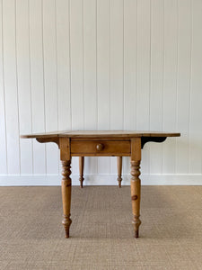 An Antique English Country Pine Drop Leaf 4.5 ft Kitchen Dining Table c1890