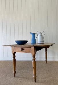 An Antique English Country Pine Drop Leaf 4.5 ft Kitchen Dining Table c1890