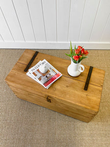 An English Pine Blanket Box or Coffee Table With Iron Handles c1850