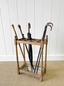 19th Century English Pine Umbrella or Stick Stand with Underplate c1890