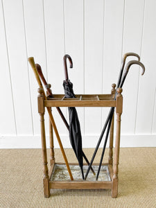 19th Century English Pine Umbrella or Stick Stand with Underplate c1890