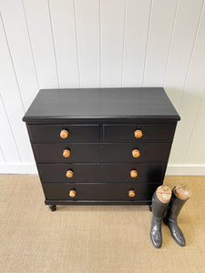 An Ebonized Antique English Chest of Drawers/Dresser with Light Knobs