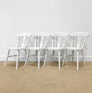 A Vintage Set of 4 White Fiddleback Back Chairs