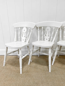 A Vintage Set of 4 White Fiddleback Back Chairs