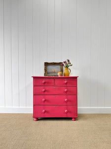 A Large Pine Raspberry Painted Chest of Drawers Dresser c1890