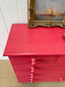 A Large Pine Raspberry Painted Chest of Drawers Dresser c1890