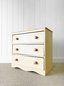 An Antique English Buttercream Painted Pine Chest of Drawers Dresser c1890