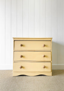 An Antique English Buttercream Painted Pine Chest of Drawers Dresser c1890