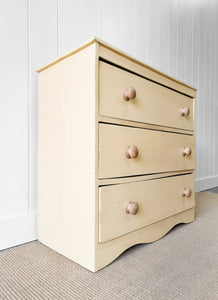 An Antique English Buttercream Painted Pine Chest of Drawers Dresser c1890