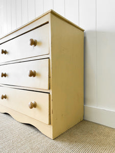 An Antique English Buttercream Painted Pine Chest of Drawers Dresser c1890