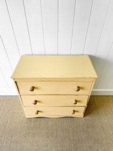 An Antique English Buttercream Painted Pine Chest of Drawers Dresser c1890