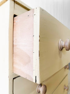 An Antique English Buttercream Painted Pine Chest of Drawers Dresser c1890