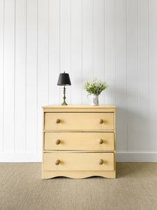 An Antique English Buttercream Painted Pine Chest of Drawers Dresser c1890