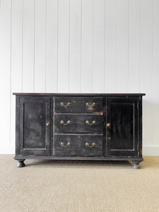 An Ebonized English Country Pine Buffet Sideboard